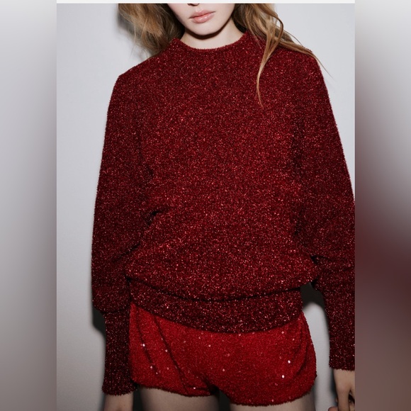 ZARA Bloggers Favourite Red Tinsel Knit Sweater  with Open Back Size Sma… - Picture 3 of 13